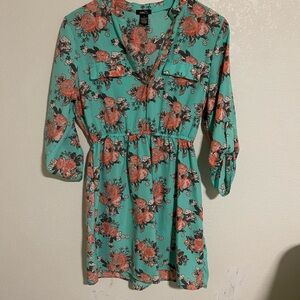 Rue21 Teal Floral Mini Dress with Coral Blooms
